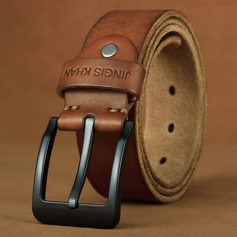 Ten years continuously men handmade leather belt and Unbreakable Men's Genuine Alloy Pin Buckle First Layer Cowhide Whole Cut