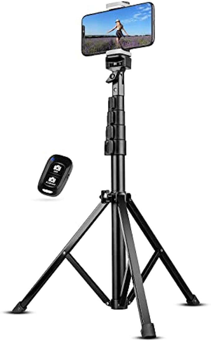 UBeesize 60" Extendable Tripod Stand with Bluetooth Remote for iPhone Android Phone, Heavy Duty Aluminum, Lightweight, Load Capacity: 1 Kg