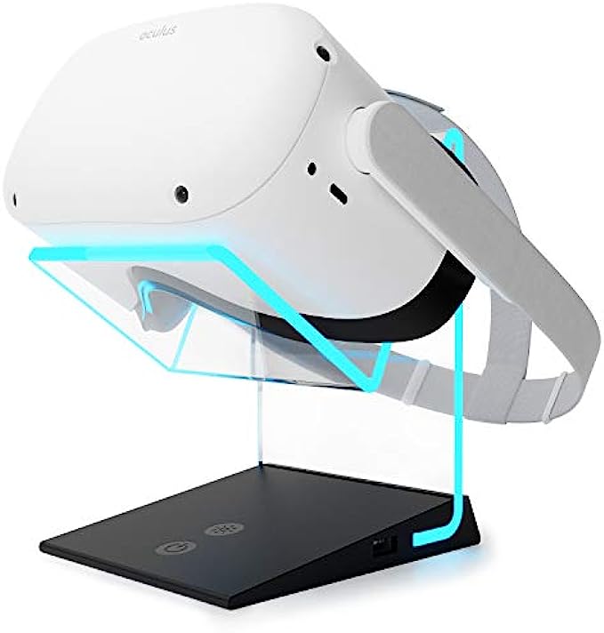 Universal Illuminated VR Stand USB A Charger Port for Oculus Quest 2 &amp; 1 (Charge Cable not Included) Meta, HTC Vive, Rift-s, Go, Cosmos, PSVR, Index All VR Headsets | Aura