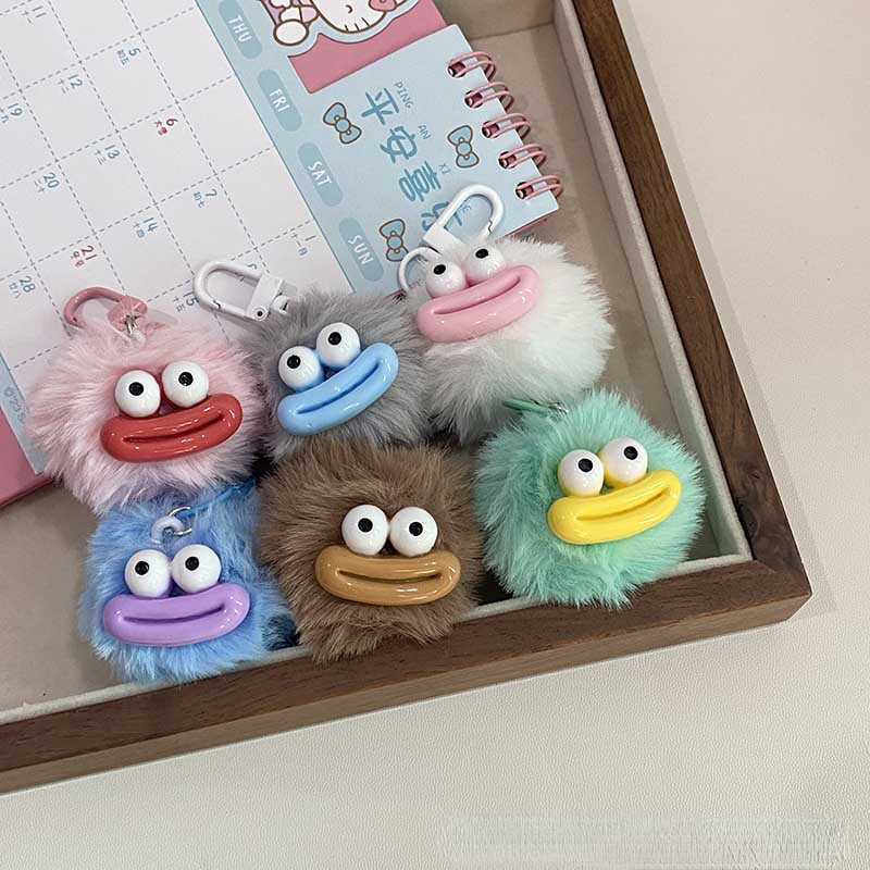 Cute Sausage Mouth Fur Ball Keychain Funny Fun Pendant School Bag Ornaments